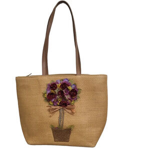 Capelli 3D Flower Straw Woven Natural Purse Boho Beach